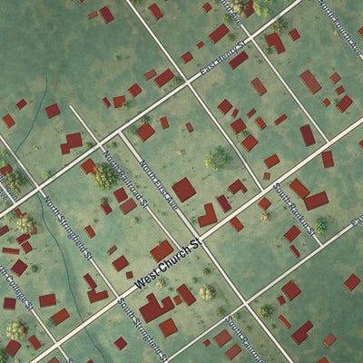 Close-up of the map of Atkinson, North Carolina print showing street and building detail