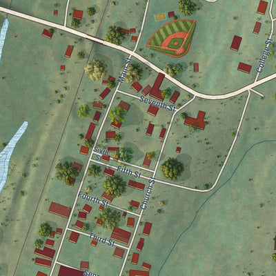 Close-up of the map of Calhoun, Tennessee print showing street and building detail