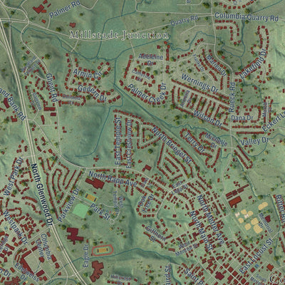 Close-up of the map of Columbia, Illinois print showing street and building detail