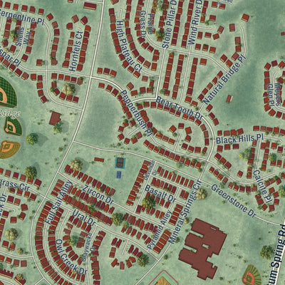 Close-up of the map of Stone Ridge, Virginia print showing street and building detail