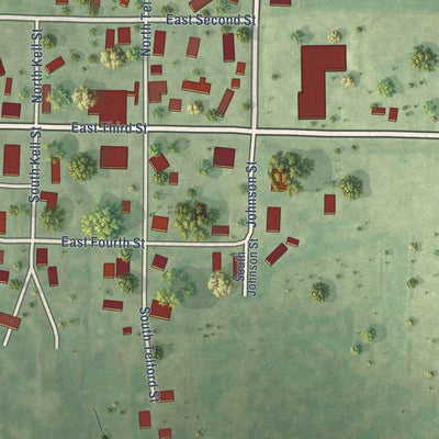 Close-up of the map of Kell, Illinois print showing street and building detail