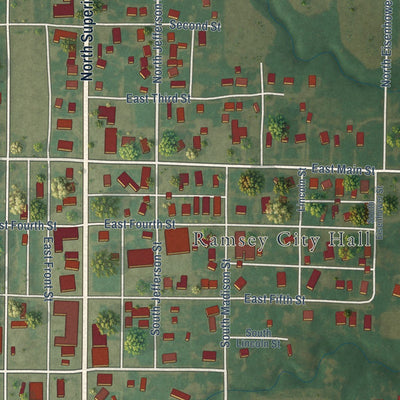 Close-up of the map of Ramsey, Illinois print showing street and building detail