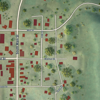 Close-up of the map of Loganville, Wisconsin print showing street and building detail