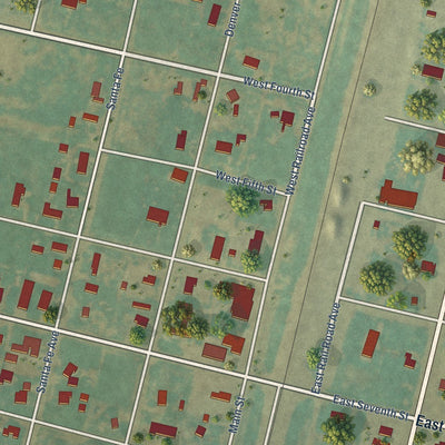 Close-up of the map of Channing, Texas print showing street and building detail
