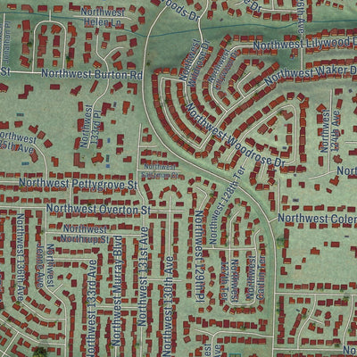 Close-up of the map of Cedar Mill, Oregon print showing street and building detail