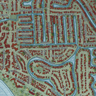 Close-up of the map of Siesta Key, Florida print showing street and building detail