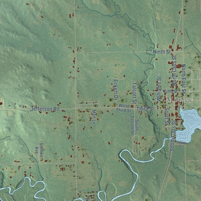 Close-up of the map of Aetna, Mecosta County, Michigan print showing street and building detail