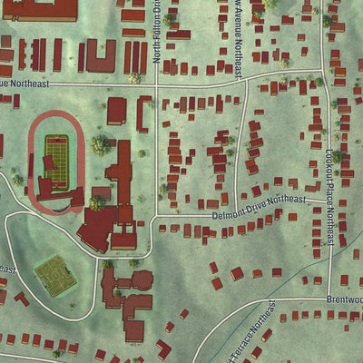 Close-up of the map of Garden Hills, Georgia print showing street and building detail