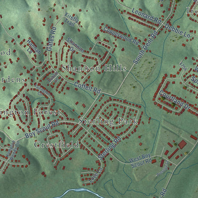 Close-up of the map of Middle Valley, Tennessee print showing street and building detail