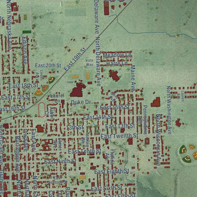 Close-up of the map of York, Nebraska print showing street and building detail