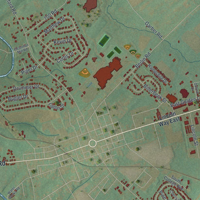Close-up of the map of Oxford, Adams County, Pennsylvania print showing street and building detail