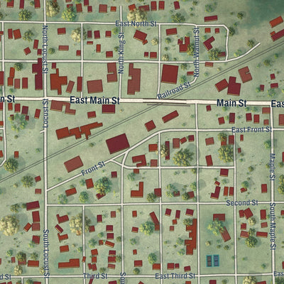 Close-up of the map of Wyanet, Illinois print showing street and building detail