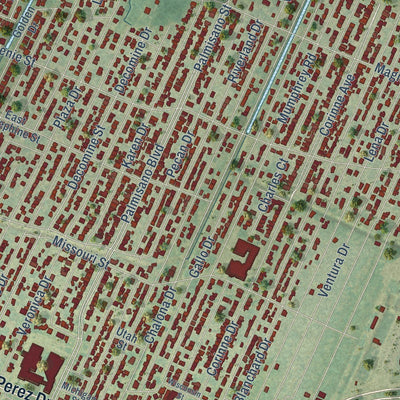 Close-up of the map of Chalmette, Louisiana print showing street and building detail