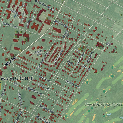 Close-up of the map of Linwood, New Jersey print showing street and building detail