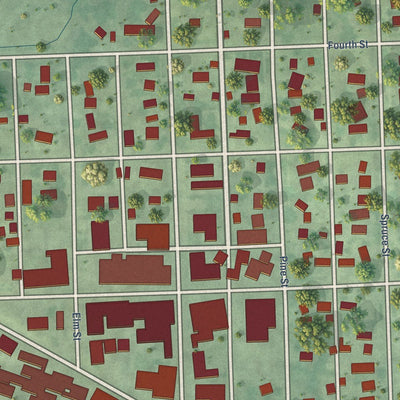 Close-up of the map of Dodge, Nebraska print showing street and building detail