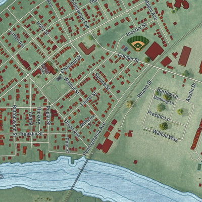 Close-up of the map of Delanco, New Jersey print showing street and building detail