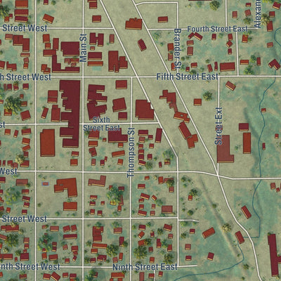 Close-up of the map of Bottineau, North Dakota print showing street and building detail