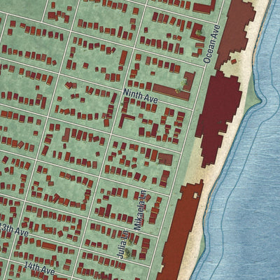 Close-up of the map of Belmar, New Jersey print showing street and building detail