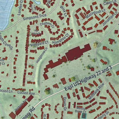 Close-up of the map of Landen, Ohio print showing street and building detail