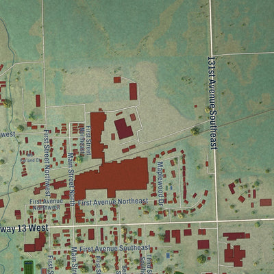 Close-up of the map of Gwinner, North Dakota print showing street and building detail