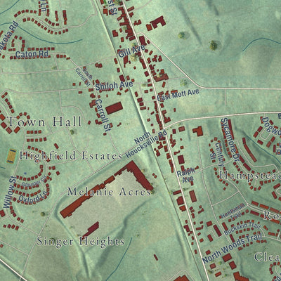 Close-up of the map of Hampstead, Maryland print showing street and building detail
