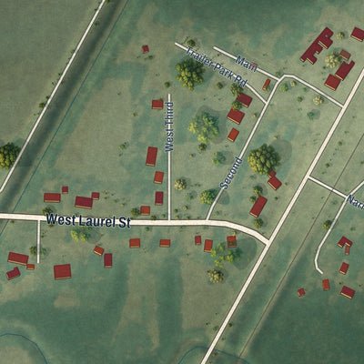 Close-up of the map of Minturn, Arkansas print showing street and building detail