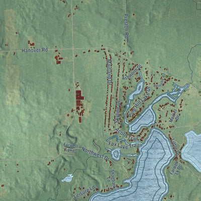 Close-up of the map of Hanover, Jackson County, Michigan print showing street and building detail