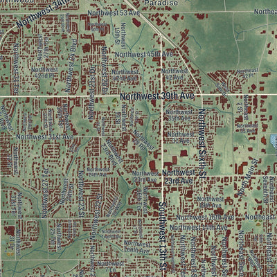 Close-up of the map of Gainesville, Florida print showing street and building detail