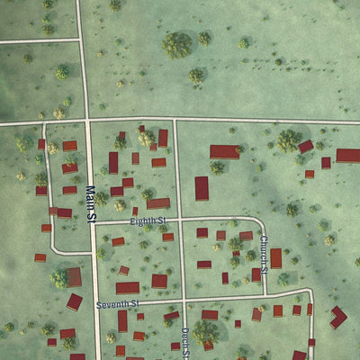 Close-up of the map of Ithaca, Nebraska print showing street and building detail