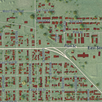 Close-up of the map of Winner, South Dakota print showing street and building detail