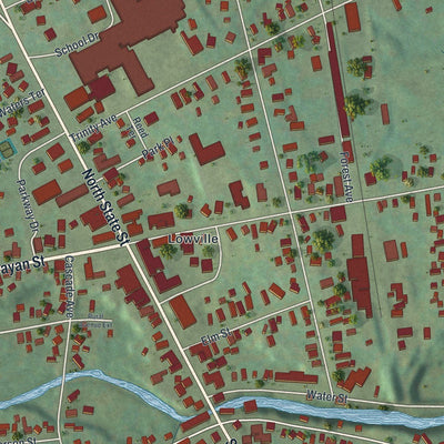 Close-up of the map of the Village of Lowville, New York print showing street and building detail