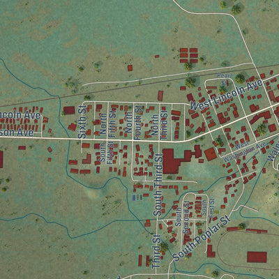 Close-up of the map of Hayden, Colorado print showing street and building detail