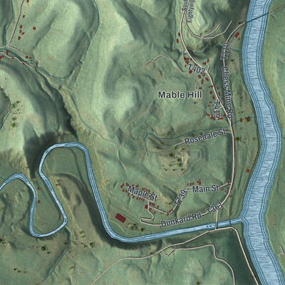 Close-up of the map of Monongahela, Greene County, Pennsylvania print showing street and building detail