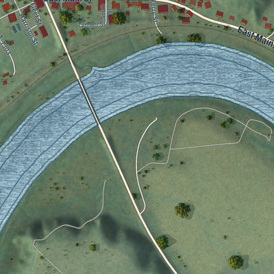 Close-up of the map of Scottsville, Virginia print showing street and building detail
