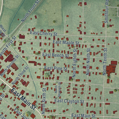 Close-up of the map of Gurdon, Arkansas print showing street and building detail