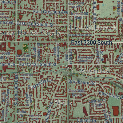 Close-up of the map of Millcreek, Utah print showing street and building detail