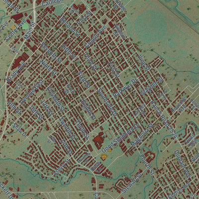Close-up of the map of Brownwood, Texas print showing street and building detail