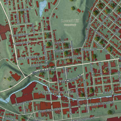 Close-up of the map of Dover, New Jersey print showing street and building detail