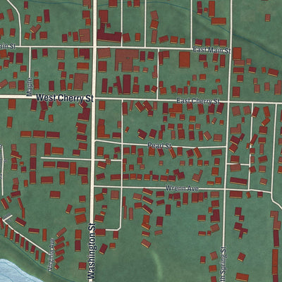 Close-up of the map of New Paris, Ohio print showing street and building detail