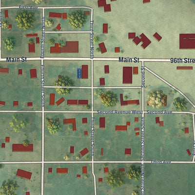 Close-up of the map of Hague, North Dakota print showing street and building detail