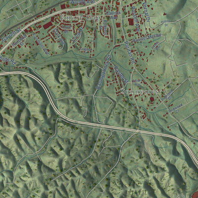 Close-up of the map of Harriman, Tennessee print showing street and building detail
