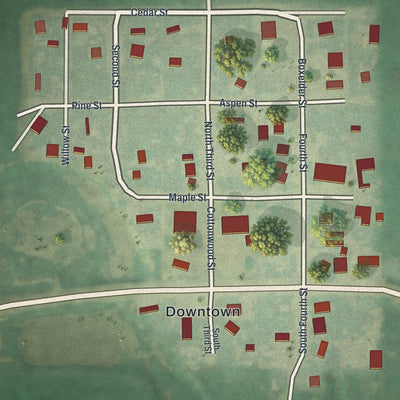 Close-up of the map of Dixon, Wyoming print showing street and building detail