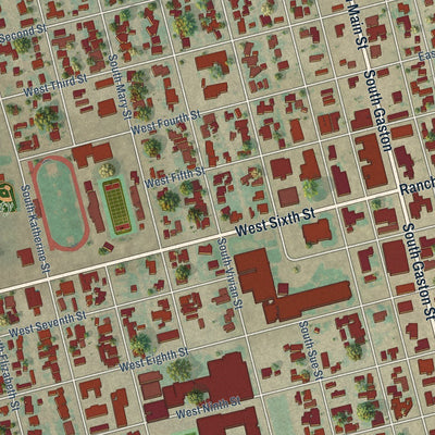 Close-up of the map of Crane, Texas print showing street and building detail