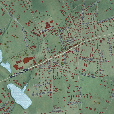 Close-up of the map of Bridgehampton, New York print showing street and building detail
