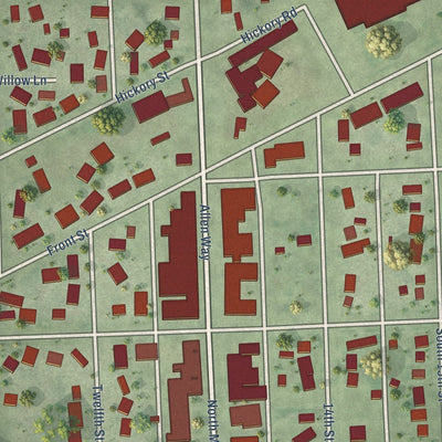 Close-up of the map of Henderson, Nebraska print showing street and building detail
