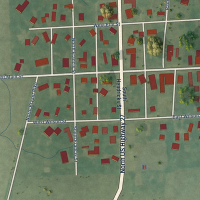Close-up of the map of Bryant, Indiana print showing street and building detail