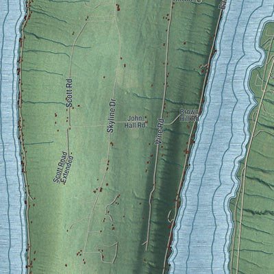 Close-up of the map of Jerusalem, New York print showing street and building detail