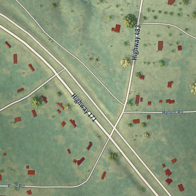 Close-up of the map of Noble, Louisiana print showing street and building detail