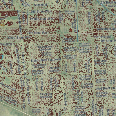 Close-up of the map of Lehigh Acres, Florida print showing street and building detail
