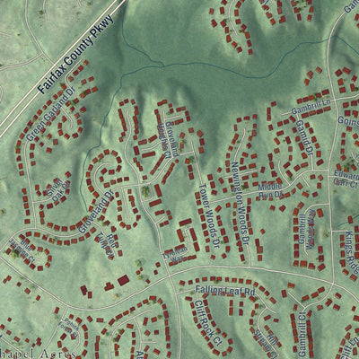 Close-up of the map of Newington Forest, Virginia print showing street and building detail